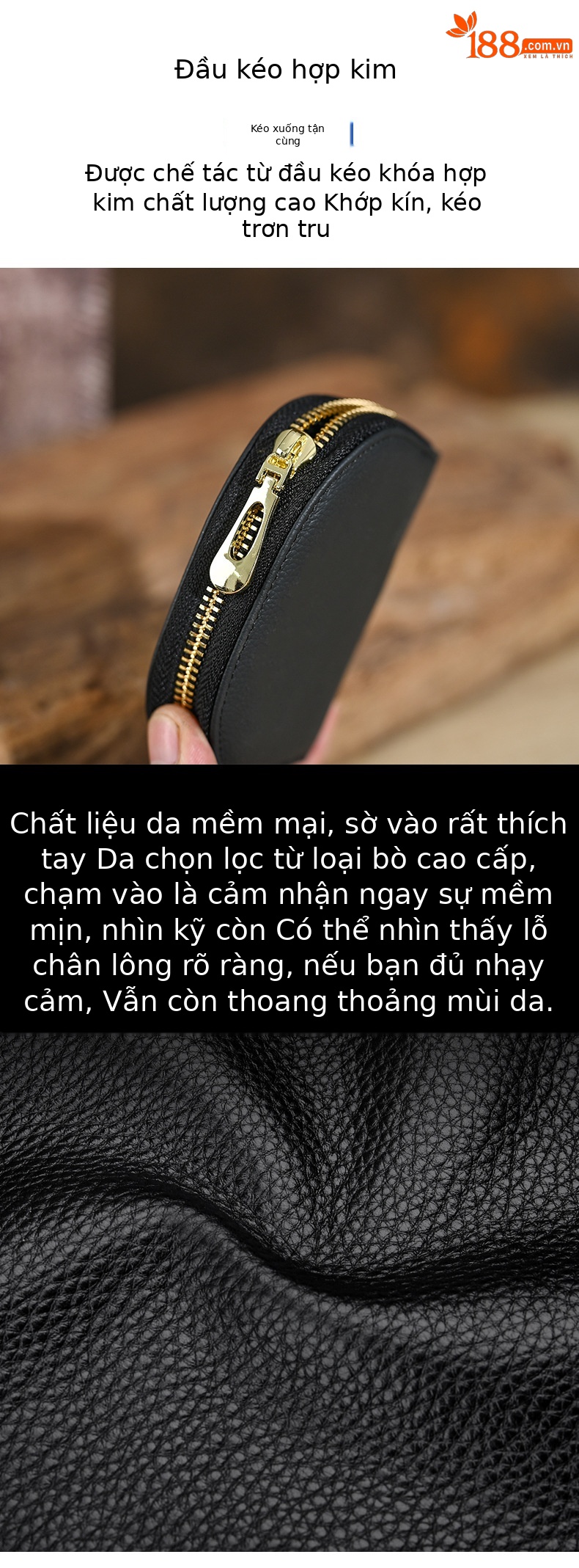 Ví cầm tay nữ da thật cao cấp, đựng thẻ và tiền xu, khắc nổi độc đáo — Song Ngư chơi dưới nước, Một con nai Kiếm Tiền, Heo vàng ôm gạch, Hoa Hướng Dương chi tiết 6