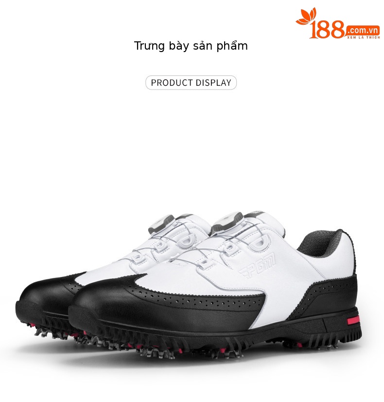 Giày golf nam PGM da bò chống nước, đinh dẻo, dây buộc núm vặn — XZ240 Đen Trắng [khóa quay da bò chống thấm nước] chi tiết 10