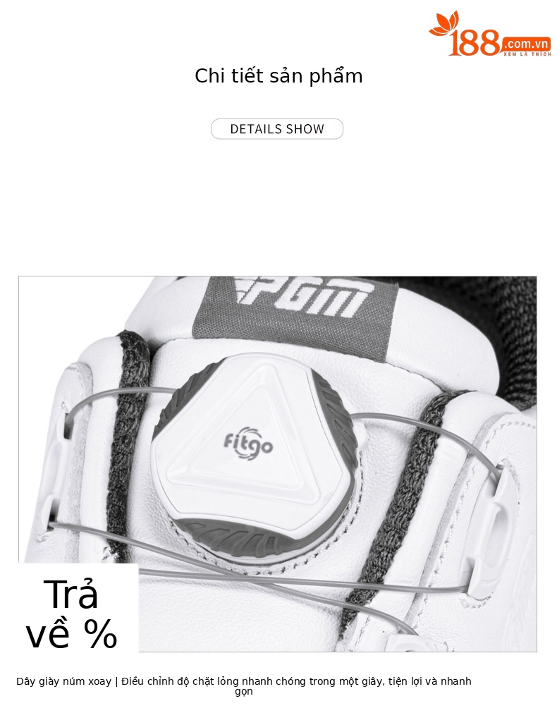 Giày golf nam PGM da bò chống nước, đinh dẻo, dây buộc núm vặn — XZ240 Đen Trắng [khóa quay da bò chống thấm nước] chi tiết 13