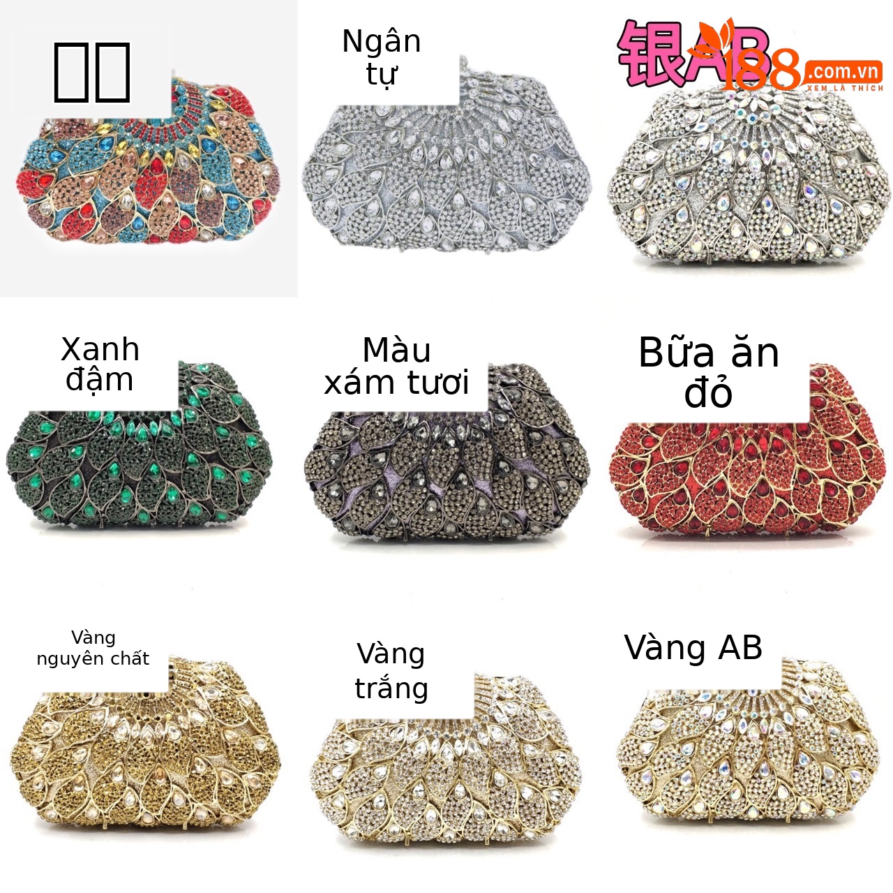 Túi clutch nữ đính đá dạ hội họa tiết hoa phong cách Âu Mỹ — Vàng kim AB