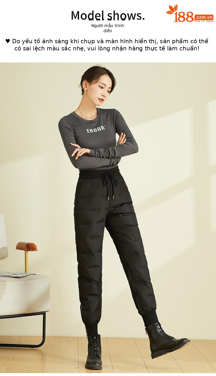 Quần lông vũ nữ ống đứng cạp cao mùa đông, dày dặn lót nhung, phong cách công sở — Màu đen chi tiết 10