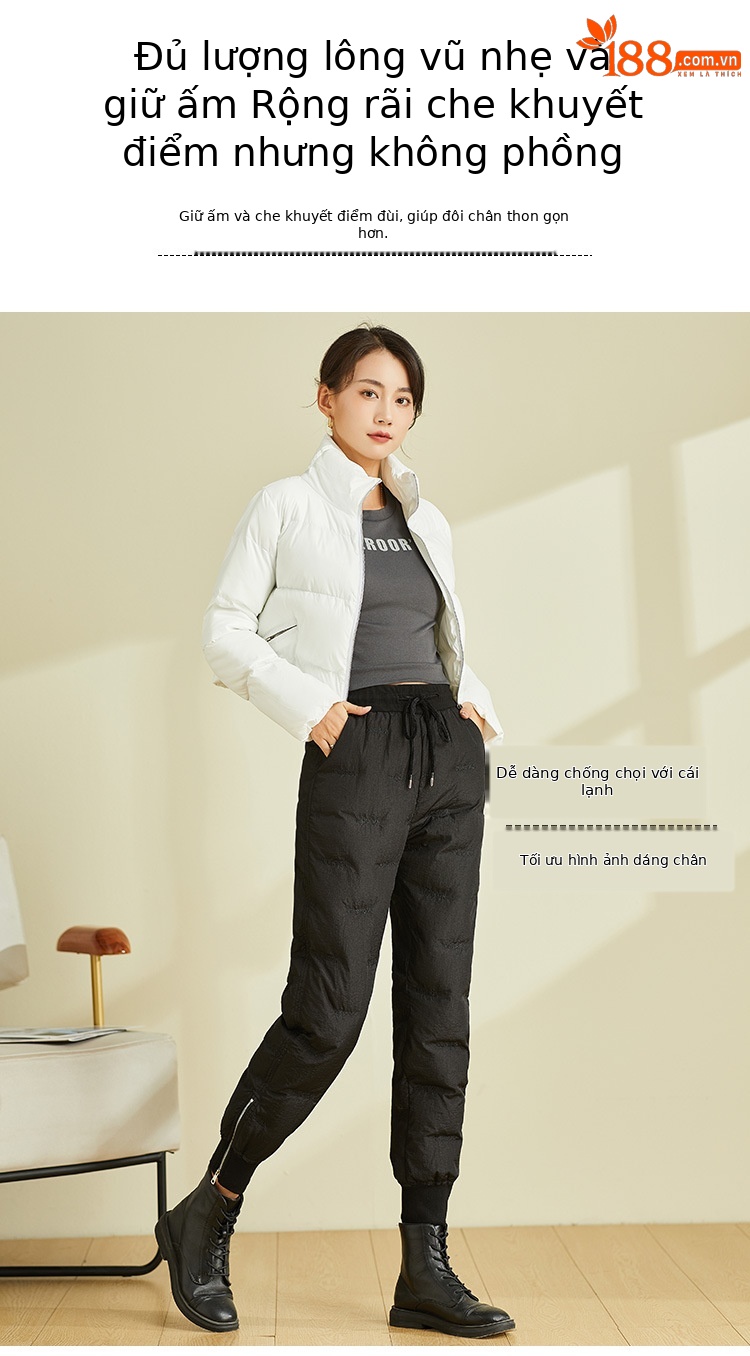 Quần lông vũ nữ ống đứng cạp cao mùa đông, dày dặn lót nhung, phong cách công sở — Màu đen chi tiết 5