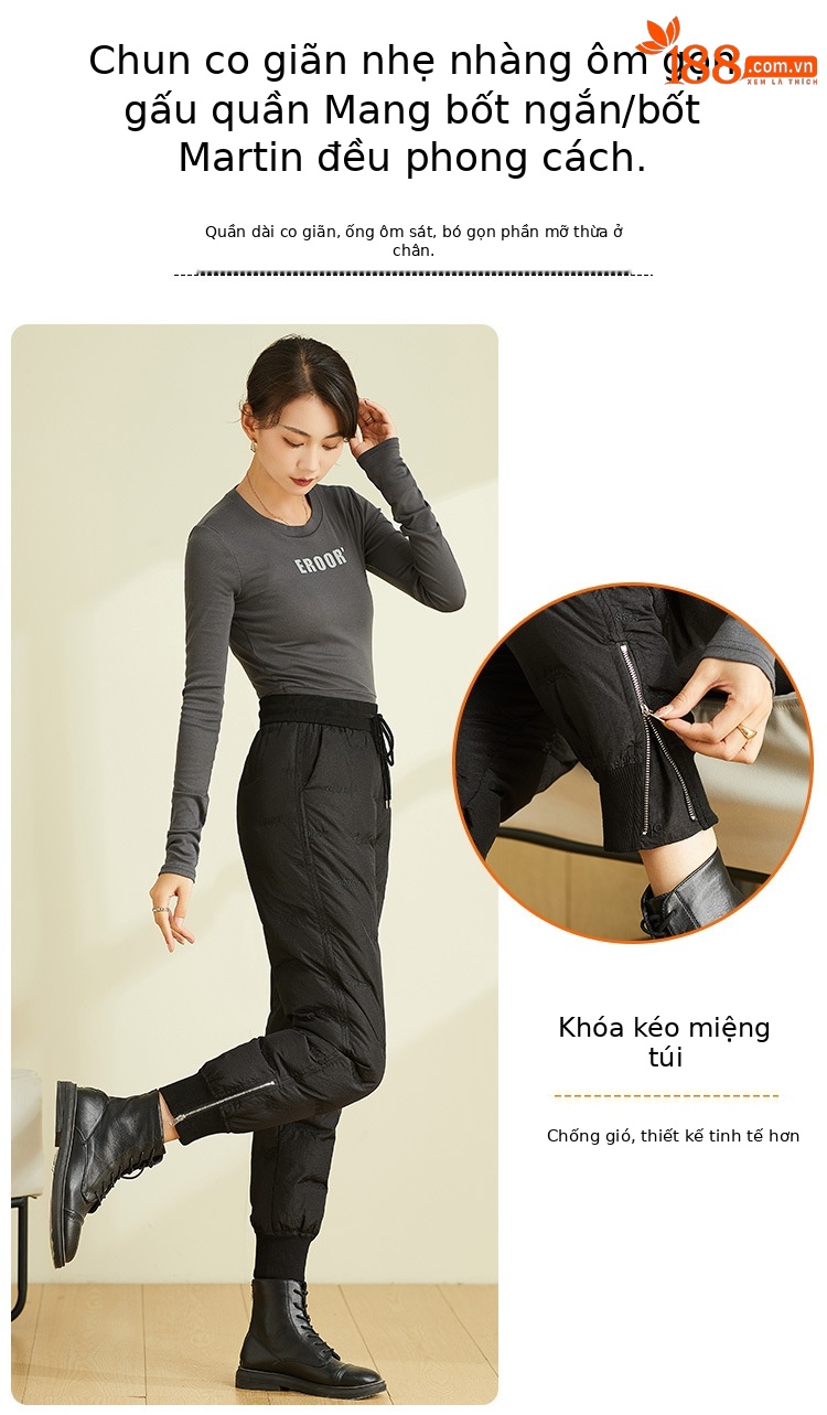 Quần lông vũ nữ ống đứng cạp cao mùa đông, dày dặn lót nhung, phong cách công sở — Màu đen chi tiết 6