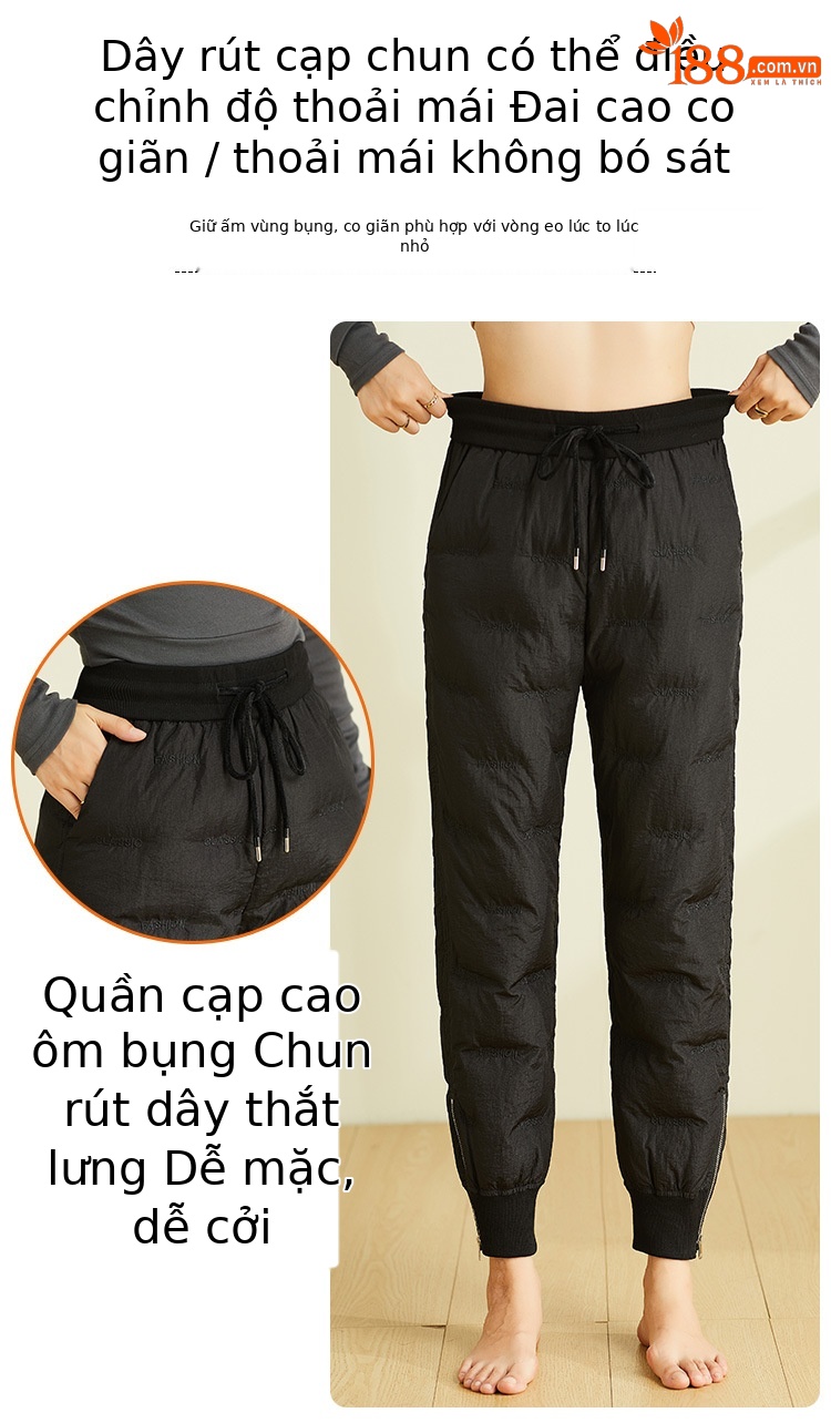 Quần lông vũ nữ ống đứng cạp cao mùa đông, dày dặn lót nhung, phong cách công sở — Màu đen chi tiết 7