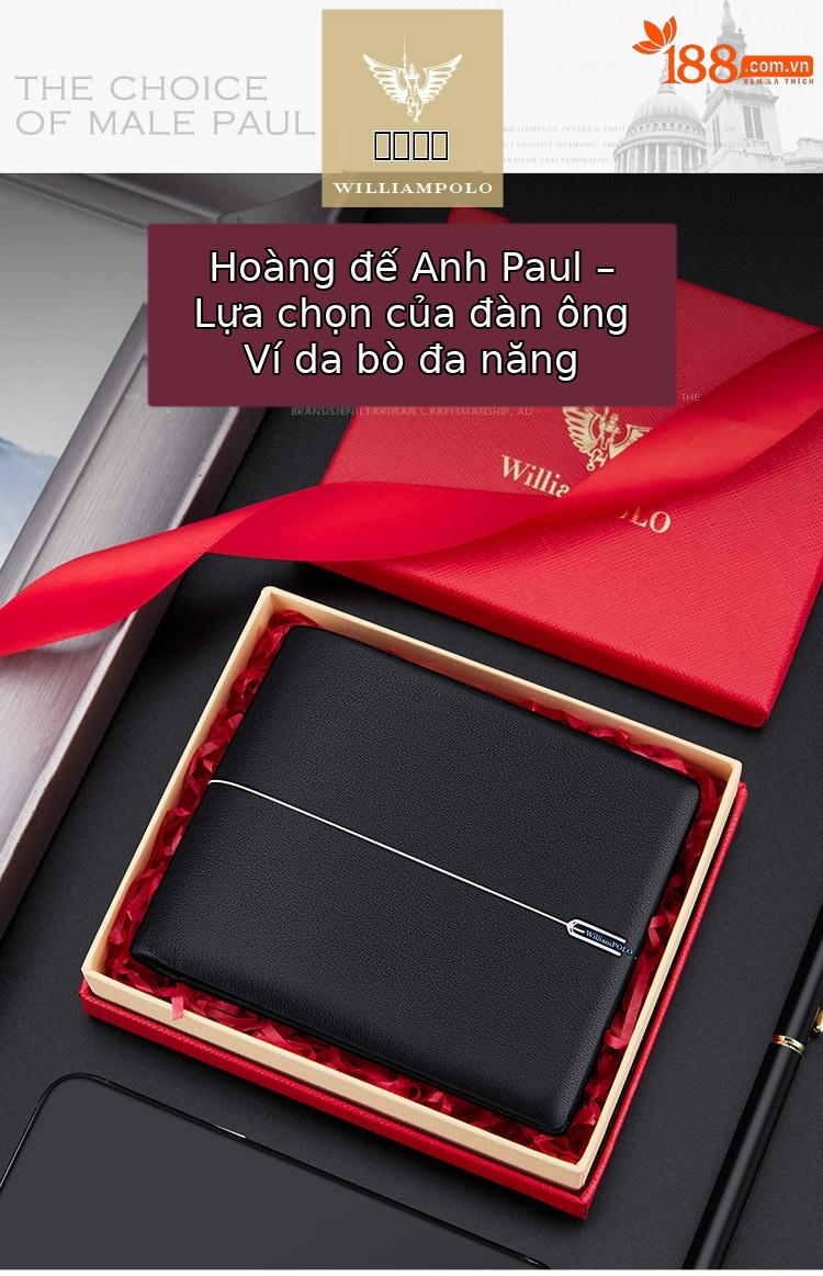 Ví da bò nam Emperor Paul dáng dài nhiều khe thẻ chi tiết 1
