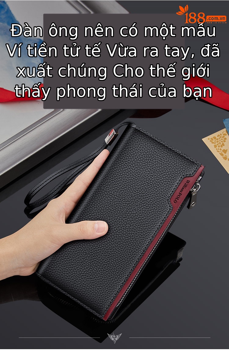 Ví da bò nam dài nhiều khe thẻ Emperor Paul phong cách thời trang chi tiết 2