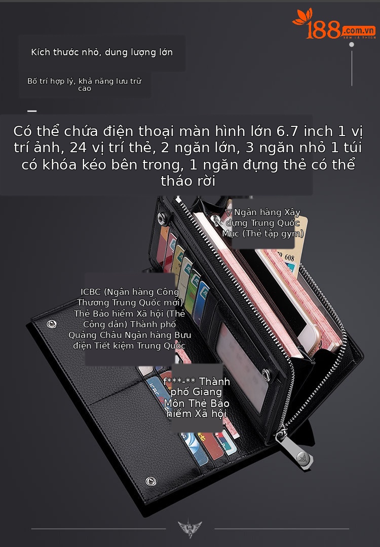 Ví da bò nam dài nhiều khe thẻ Emperor Paul phong cách thời trang chi tiết 6