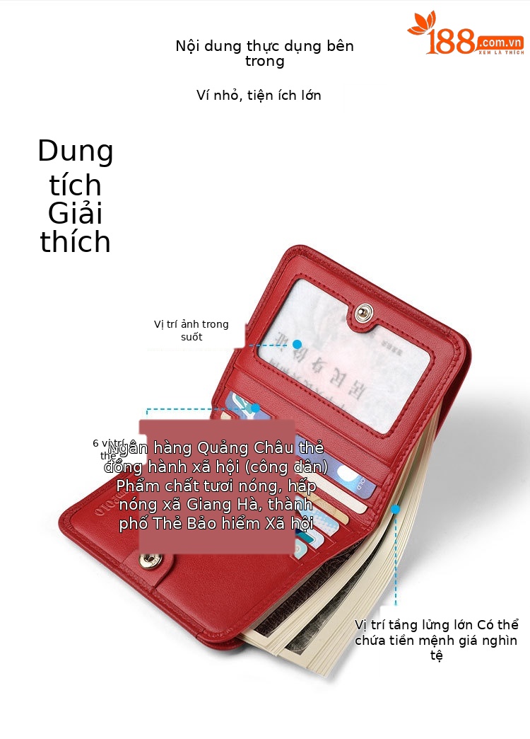 Ví cầm tay nữ da bò thật Emperor Paul nhiều ngăn mỏng gọn chi tiết 7