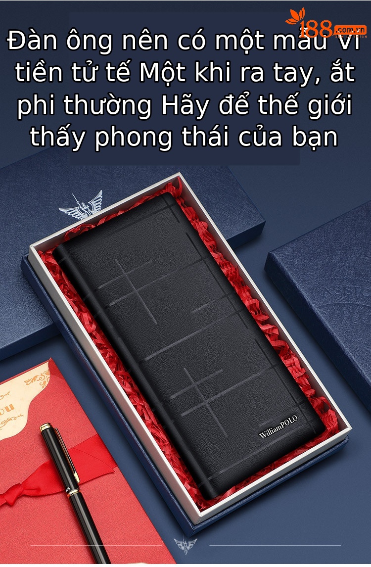 Ví nam da bò cao cấp Emperor Paul nhiều ngăn thẻ dáng dài chi tiết 2