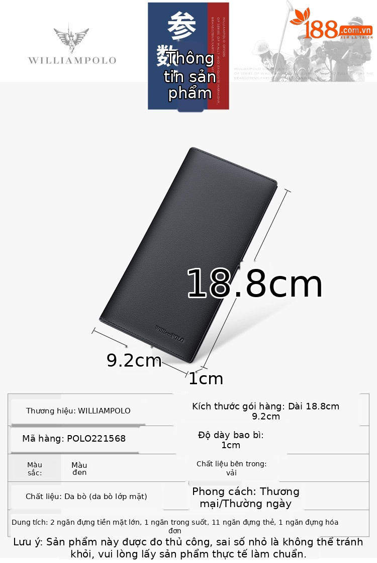 Ví nam da bò lớp đầu tiên gập mini Emperor Paul chi tiết 14