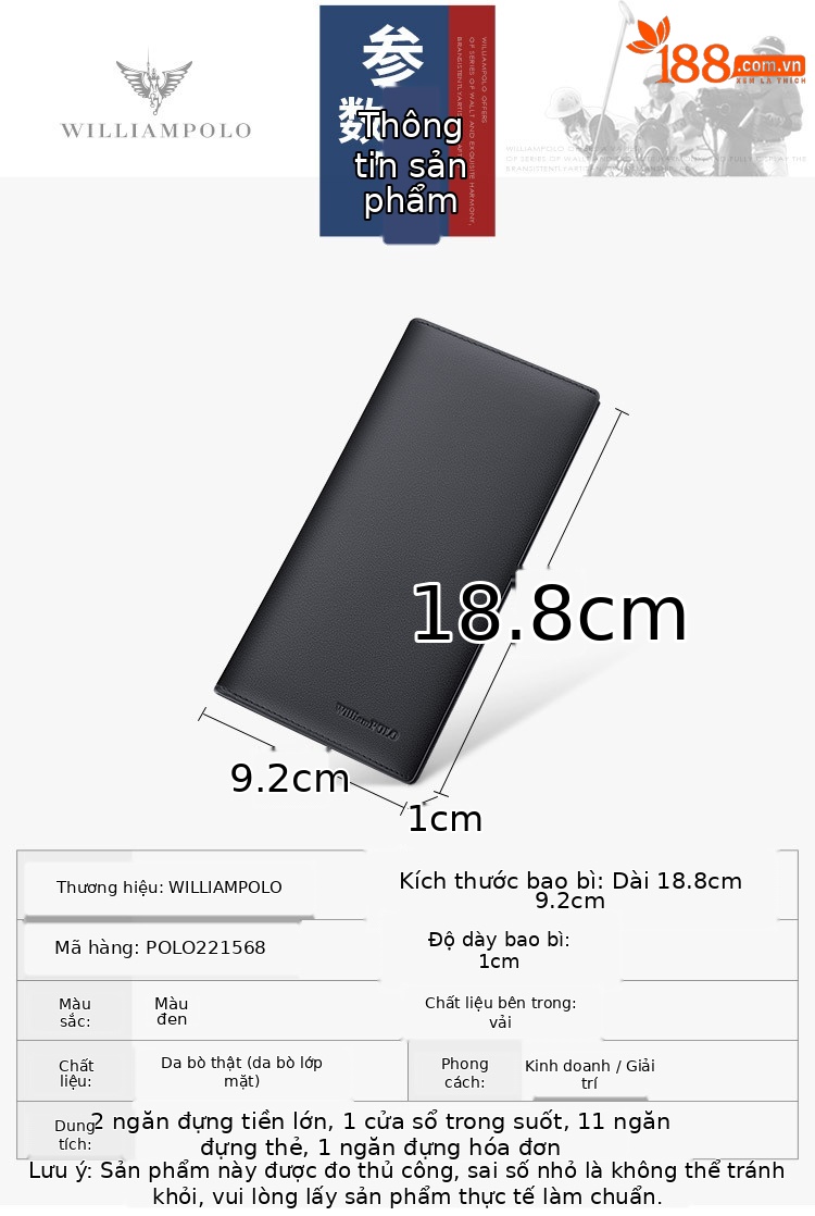 Ví nam da bò lớp đầu tiên gập mini Emperor Paul chi tiết 19