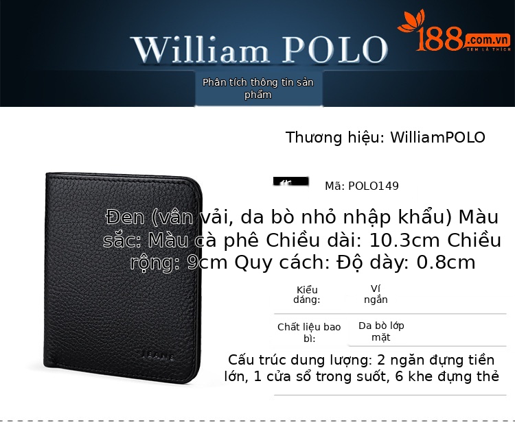 Ví da bò nam công sở Emperor Paul nhiều khe thẻ chi tiết 1