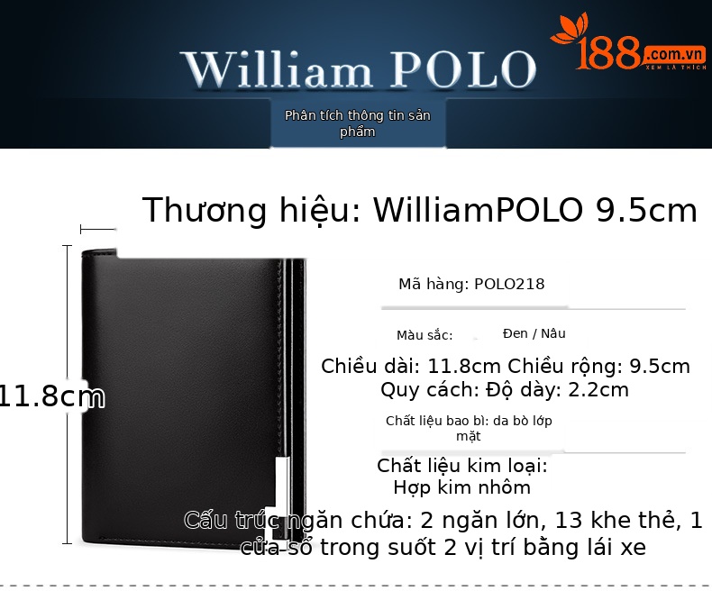 Ví da bò nam khóa kéo nhiều ngăn thẻ phong cách đơn giản chi tiết 3