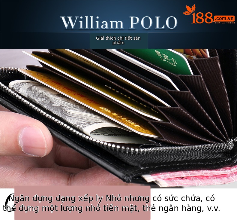 Ví da bò nam khóa kéo nhiều ngăn thẻ phong cách đơn giản chi tiết 20