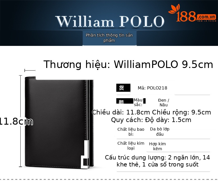 Ví da bò nam khóa kéo nhiều ngăn thẻ phong cách đơn giản chi tiết 24