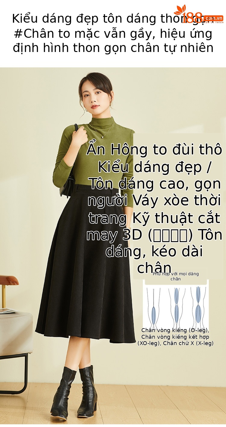 Váy midi chữ A cạp cao đen vintage, dáng suông che hông — Màu đen chi tiết 3