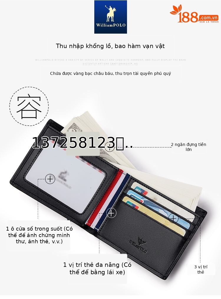 Ví da nam ngắn gập mini da bò thật cao cấp 2024 chi tiết 1
