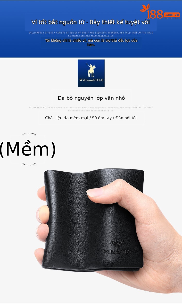 Ví da nam ngắn gập mini da bò thật cao cấp 2024 chi tiết 2