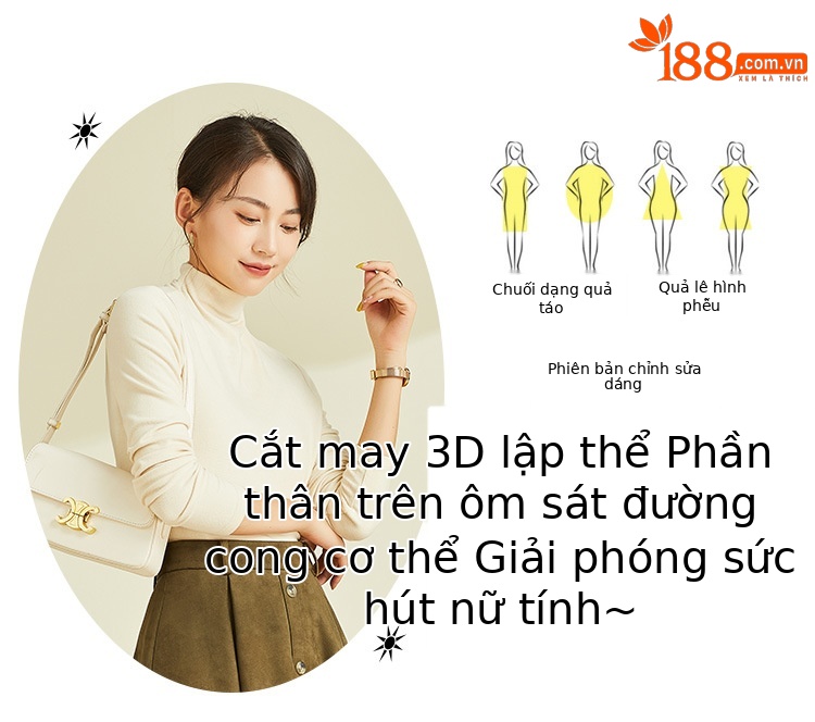 Áo thun dài tay cổ cao xếp chồng nữ, chất nhung nhám mềm mại, form ôm tôn dáng — Màu be chi tiết 3