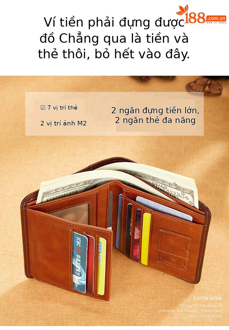 Ví nam ngắn da bò gấp ba Emperor Paul phong cách cổ điển chi tiết 3