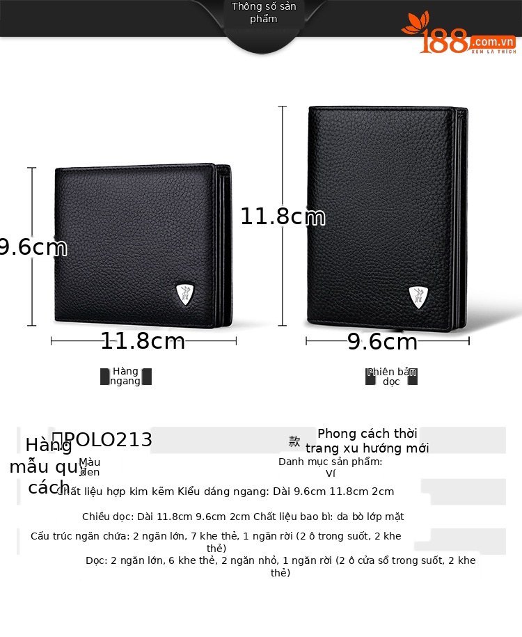 Ví nam da bò Emperor Paul gập đôi mini đựng tiền xu chi tiết 26