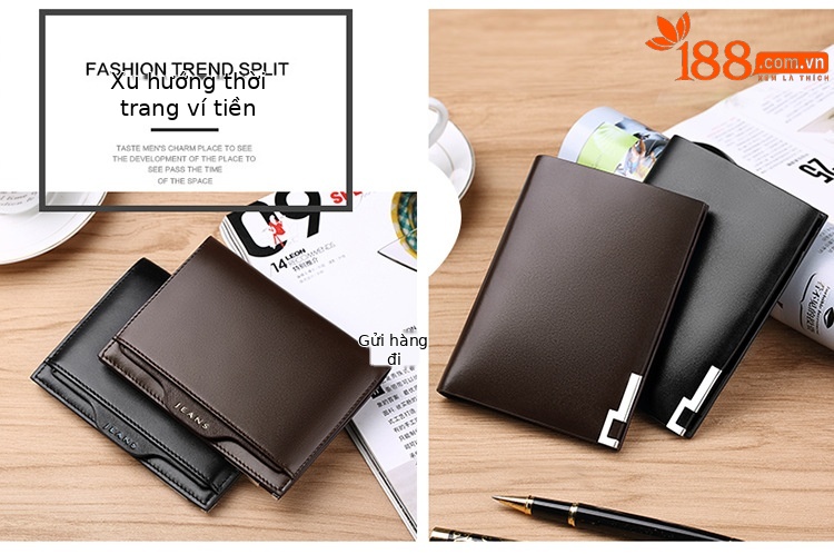 Ví nam ngắn da bò thật Hoàng Đế Paul – gập mini đựng tiền xu và giấy phép lái xe chi tiết 1