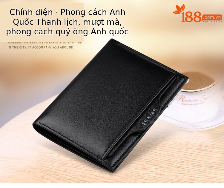 Ví nam ngắn da bò thật Hoàng Đế Paul – gập mini đựng tiền xu và giấy phép lái xe chi tiết 2