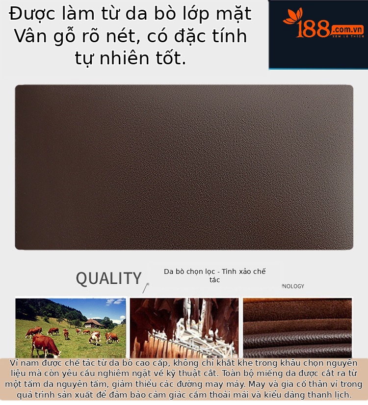 Ví nam ngắn da bò thật Hoàng Đế Paul – gập mini đựng tiền xu và giấy phép lái xe chi tiết 10