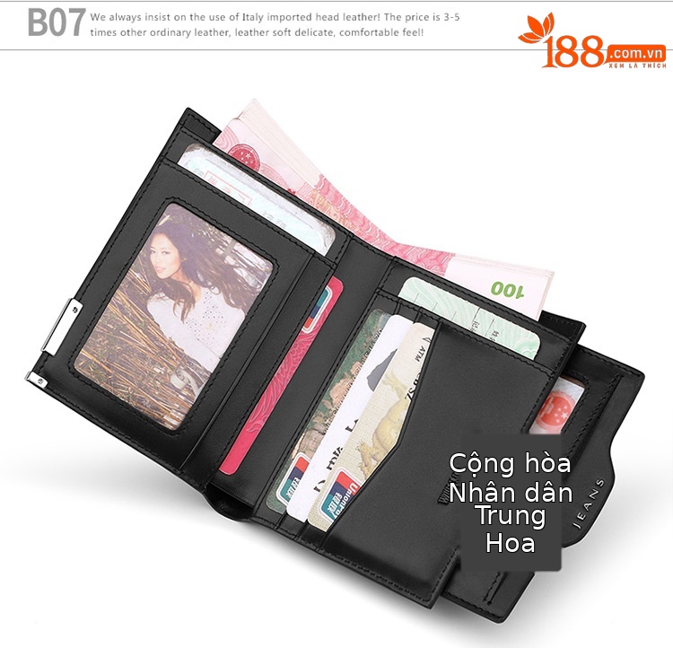 Ví nam ngắn da bò thật Hoàng Đế Paul – gập mini đựng tiền xu và giấy phép lái xe chi tiết 24