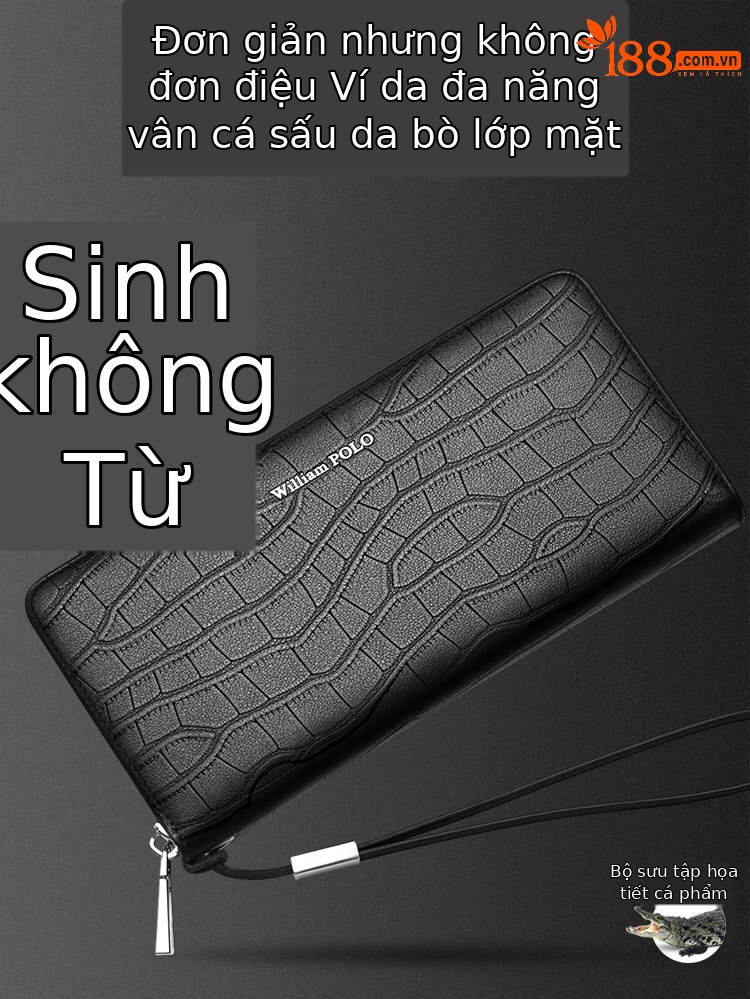 Ví nam dài nhiều khe thẻ da in vân cá sấu phong cách công sở đơn giản chi tiết 1
