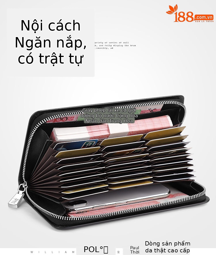 Ví nam dài nhiều khe thẻ da in vân cá sấu phong cách công sở đơn giản chi tiết 4