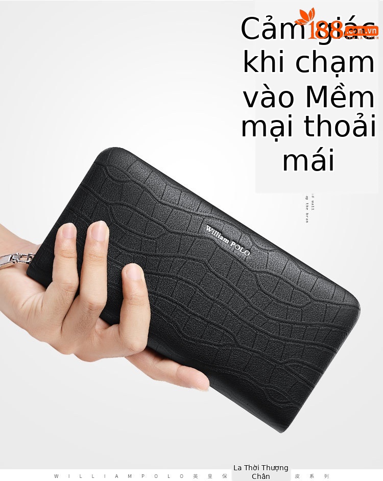 Ví nam dài nhiều khe thẻ da in vân cá sấu phong cách công sở đơn giản chi tiết 5