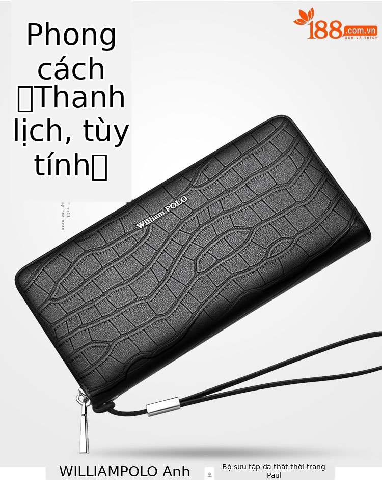 Ví nam dài nhiều khe thẻ da in vân cá sấu phong cách công sở đơn giản chi tiết 6