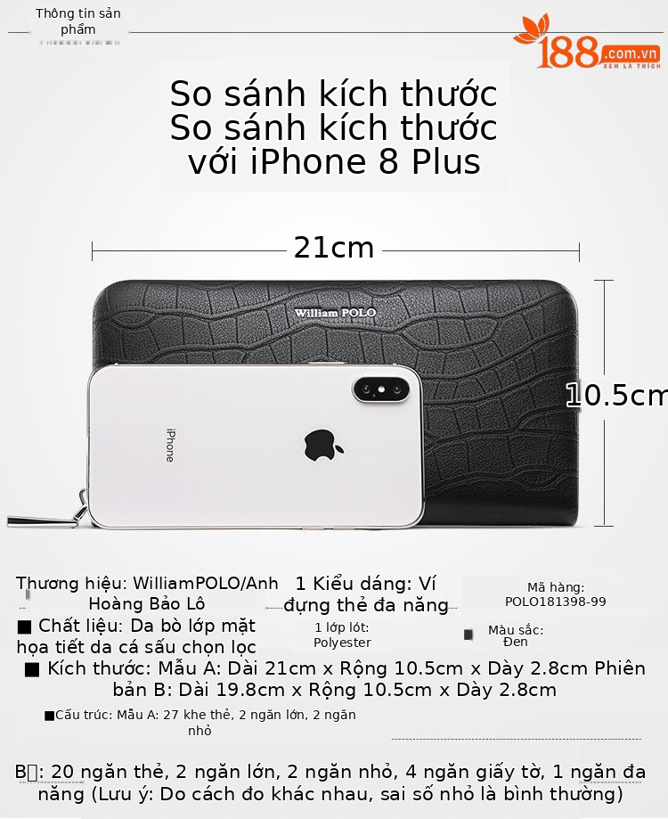 Ví nam dài nhiều khe thẻ da in vân cá sấu phong cách công sở đơn giản chi tiết 25