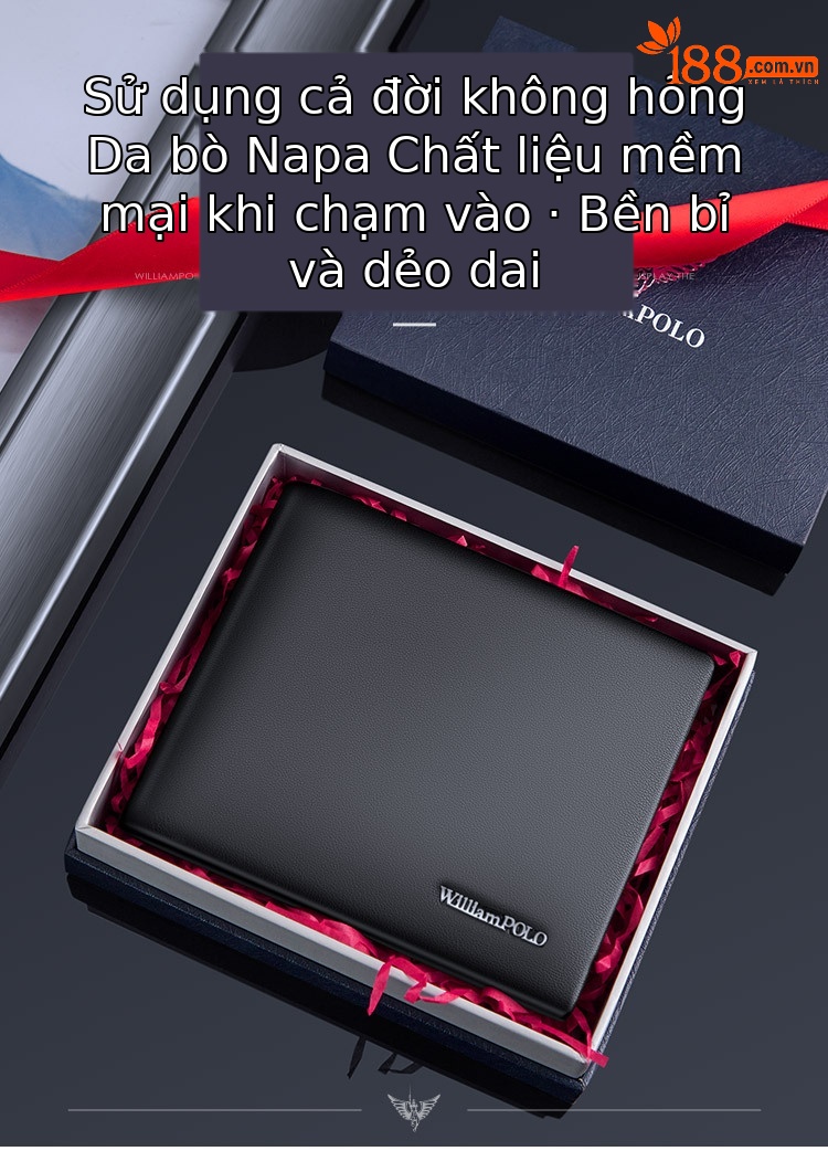 Ví nam gập mini da bò cao cấp Emperor Paul nhiều ngăn thẻ chi tiết 2