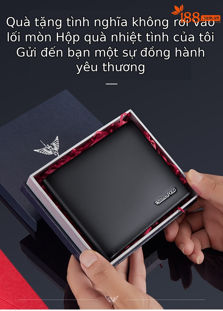 Ví nam gập mini da bò cao cấp Emperor Paul nhiều ngăn thẻ chi tiết 4