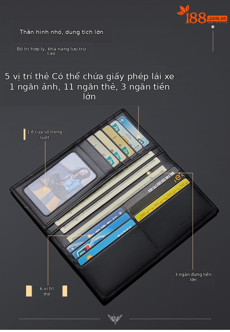 Ví nam da bò cao cấp Emperor Paul nhiều ngăn thẻ phong cách công sở chi tiết 7