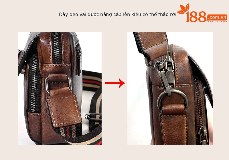Túi đeo chéo da bò nguyên tấm vẽ tay thủ công phong cách retro nghệ thuật — Màu nâu cổ điển, Màu xanh lá cổ điển, Màu xám cổ điển, Màu vàng cổ điển chi tiết 1