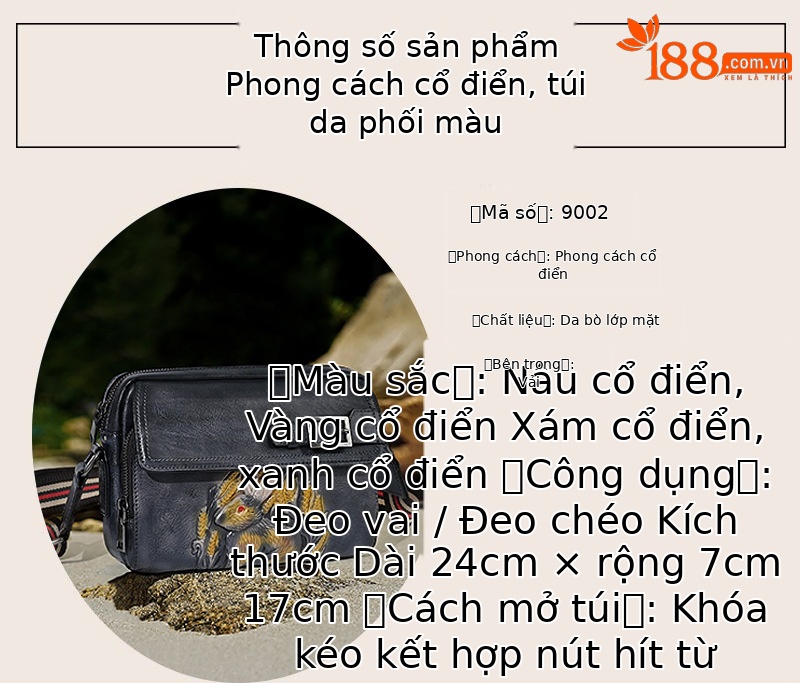 Túi đeo chéo da bò nguyên tấm vẽ tay thủ công phong cách retro nghệ thuật — Màu nâu cổ điển, Màu xanh lá cổ điển, Màu xám cổ điển, Màu vàng cổ điển chi tiết 3