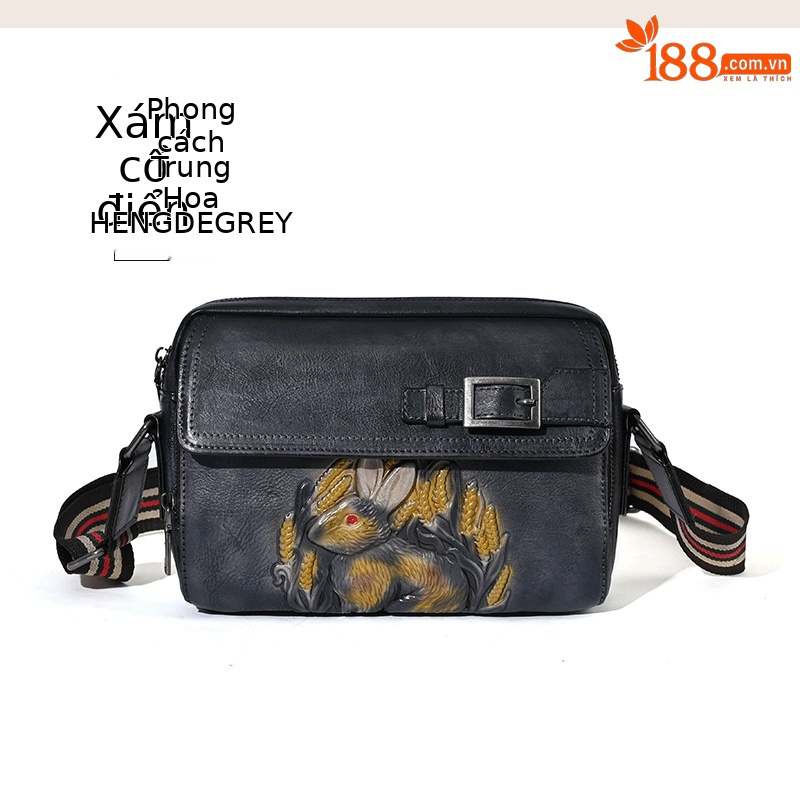Túi đeo chéo da bò nguyên tấm vẽ tay thủ công phong cách retro nghệ thuật — Màu nâu cổ điển, Màu xanh lá cổ điển, Màu xám cổ điển, Màu vàng cổ điển chi tiết 11