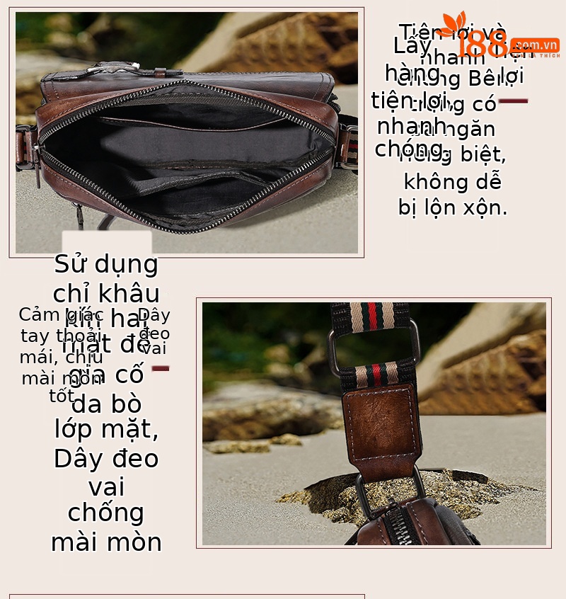 Túi đeo chéo da bò nguyên tấm vẽ tay thủ công phong cách retro nghệ thuật — Màu nâu cổ điển, Màu xanh lá cổ điển, Màu xám cổ điển, Màu vàng cổ điển chi tiết 13