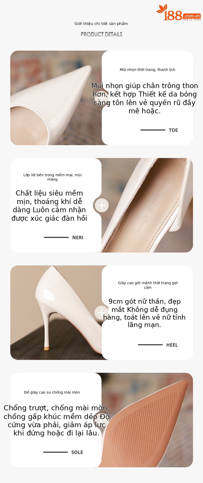 Giày cao gót nữ mũi nhọn đế xuồng da bóng phong cách Hàn Quốc, gót 7 cm — 775-A5-Màu trà sữa 7cm chi tiết 1