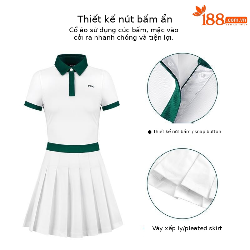 Váy golf nữ xếp ly ôm dáng phối quần short chống hở — QZ078-Trắng (với quần trắng), QZ078-Đen (với quần đen)