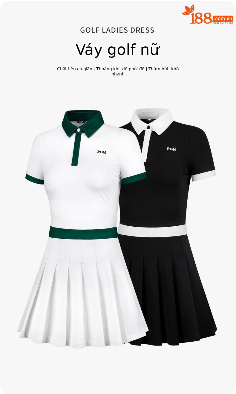 Váy golf nữ xếp ly ôm dáng phối quần short chống hở — QZ078-Trắng (với quần trắng), QZ078-Đen (với quần đen) chi tiết 2