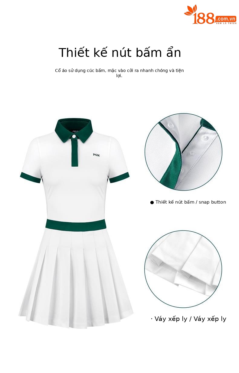 Váy golf nữ xếp ly ôm dáng phối quần short chống hở — QZ078-Trắng (với quần trắng), QZ078-Đen (với quần đen) chi tiết 3