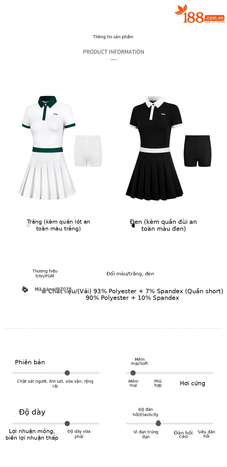 Váy golf nữ xếp ly ôm dáng phối quần short chống hở — QZ078-Trắng (với quần trắng), QZ078-Đen (với quần đen) chi tiết 5