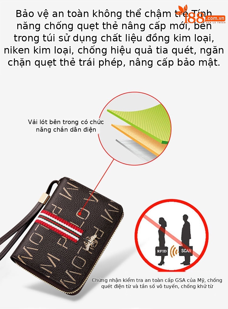 Ví cầm tay nữ nhiều khe thẻ PVC khóa kéo Emperor Paul chi tiết 2