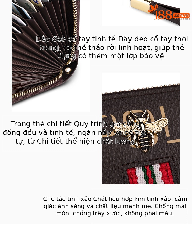Ví cầm tay nữ nhiều khe thẻ PVC khóa kéo Emperor Paul chi tiết 17