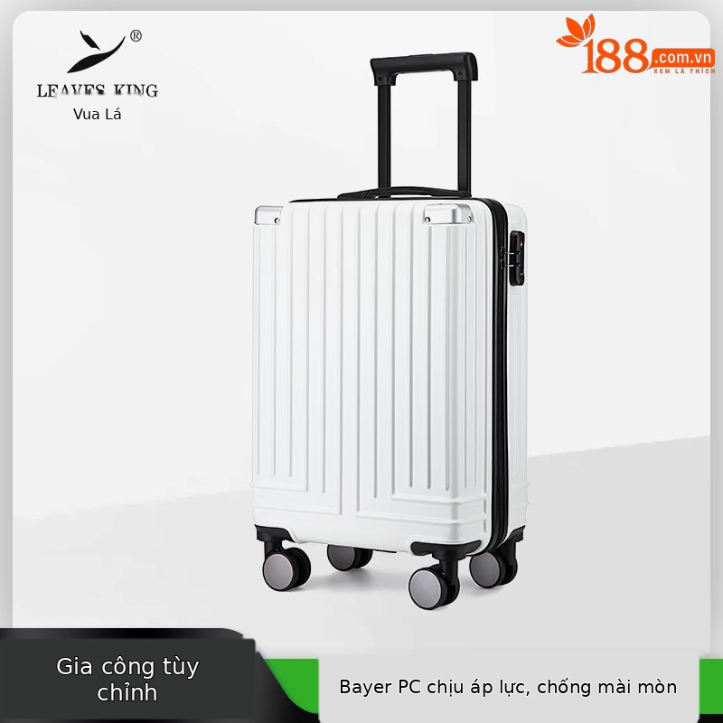 Vali kéo ABS+PC 20 inch có khóa số, bánh xe đa hướng, dung tích lớn — đen, màu trắng cổ điển