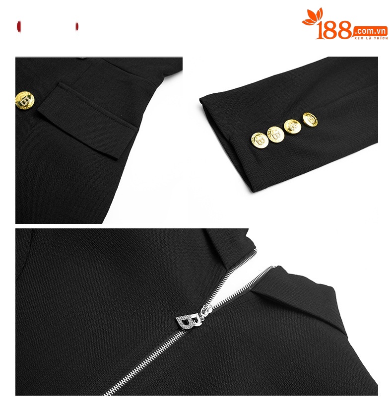 Đầm blazer nữ công sở kiểu dáng thời trang Pháp, tay dài, cổ ve — Màu đen chi tiết 3